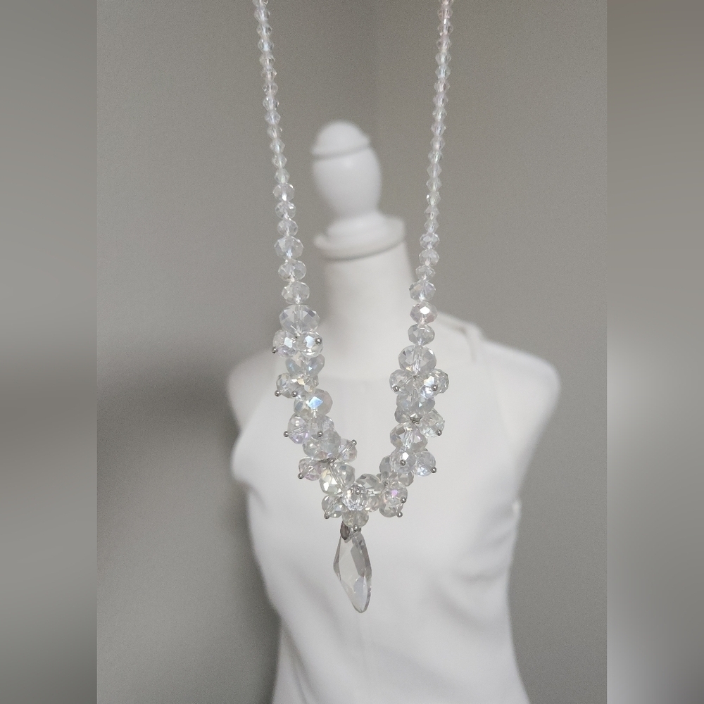 ZARA White dress and chandelier necklace